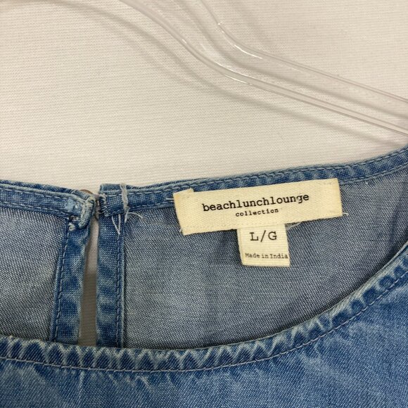 Beach Lunch Lounge Large Blue Chambray Floral Embroidered Feminine Blouse - Picture 2 of 10